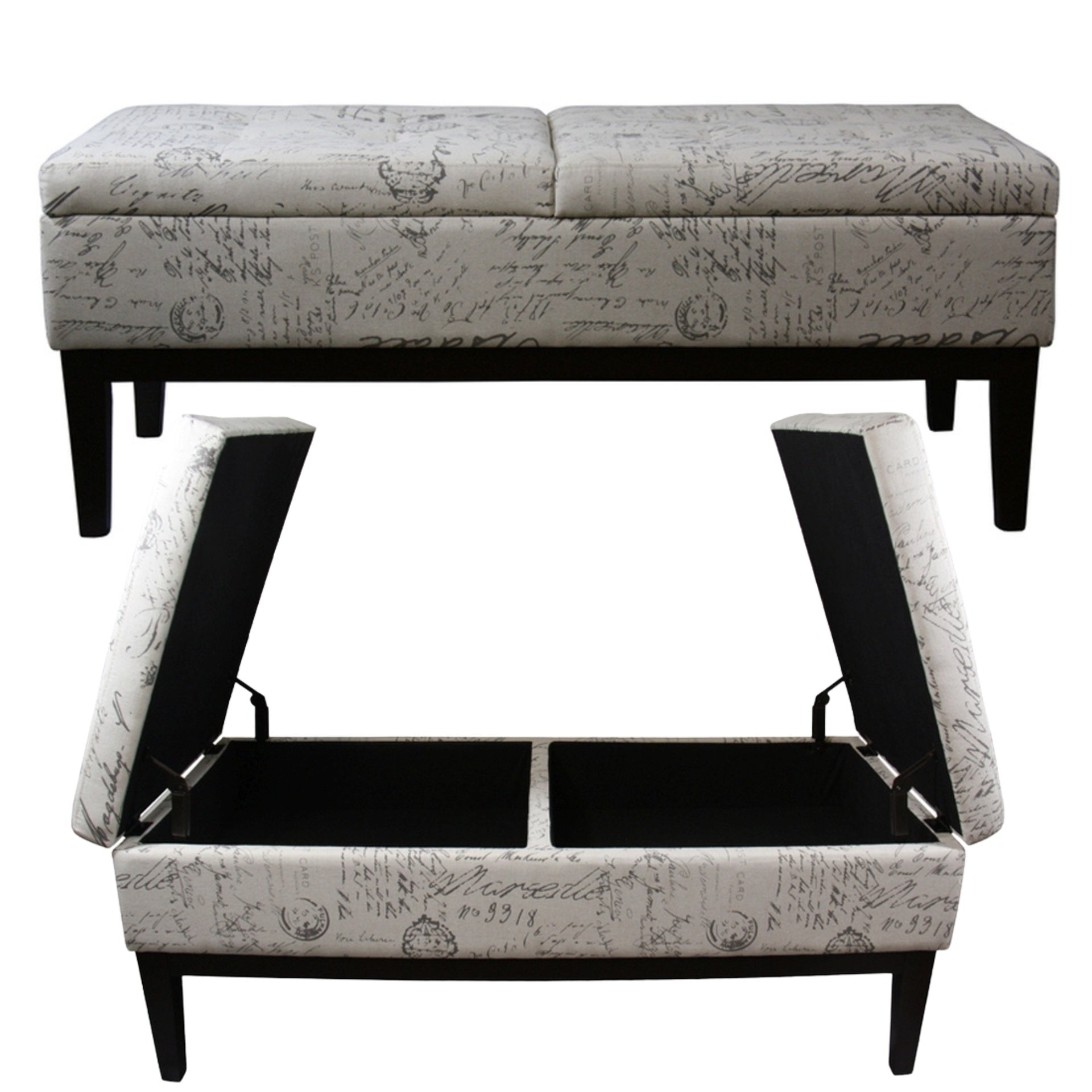 19.5" Tall Storage Bench, Dual Lift, Old-World Print