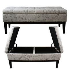 19.5" Tall Storage Bench, Dual Lift, Old-World Print