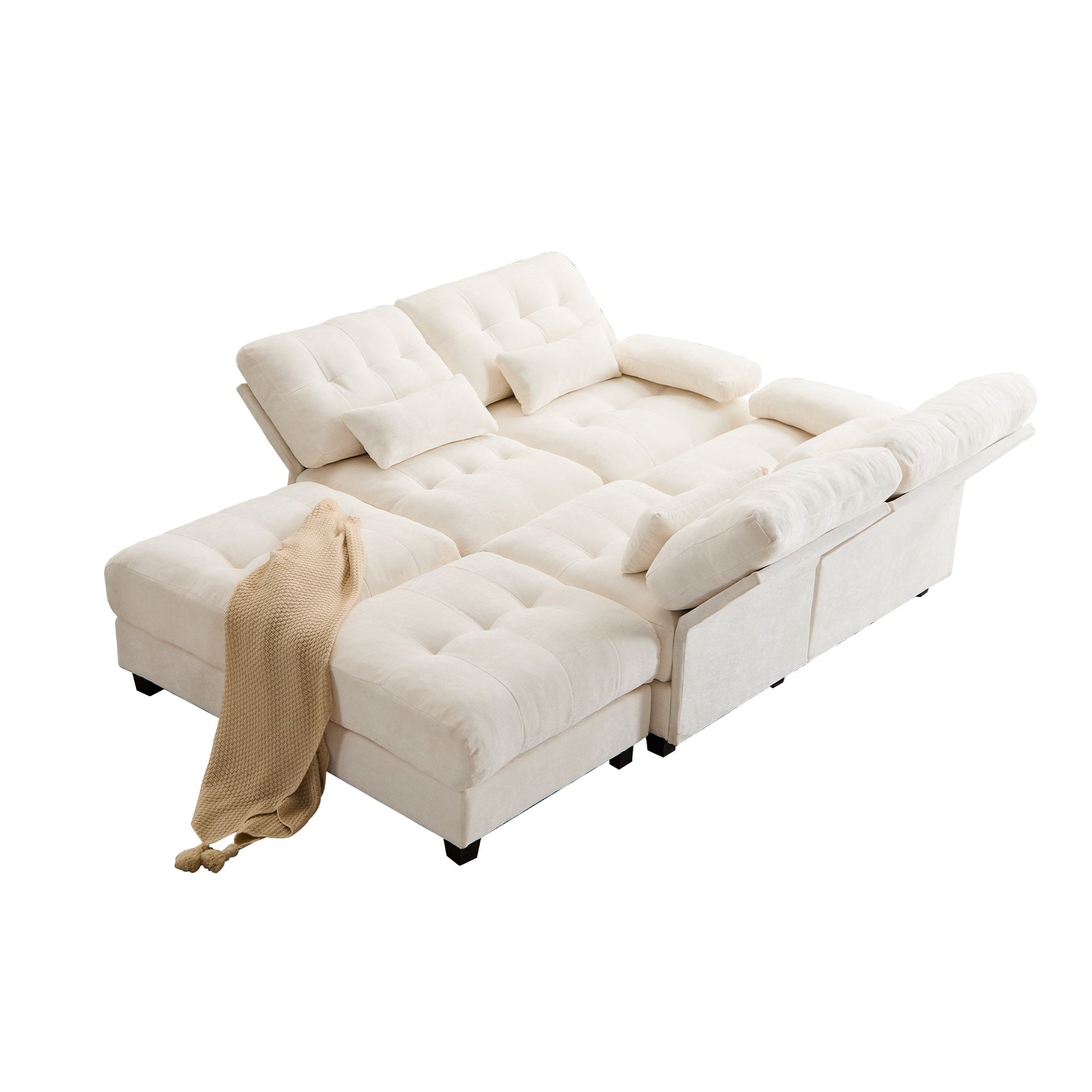 119" 4-Seater Sofa with 2 Ottomans - 4-Position Adjustable Backrest, 350lb/Seat, Soft Chenille Fabric, 4 Throw Pillows, Easy Assembly