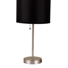 19" Tall Metal Table Lamp with Silver finish, Black Shade