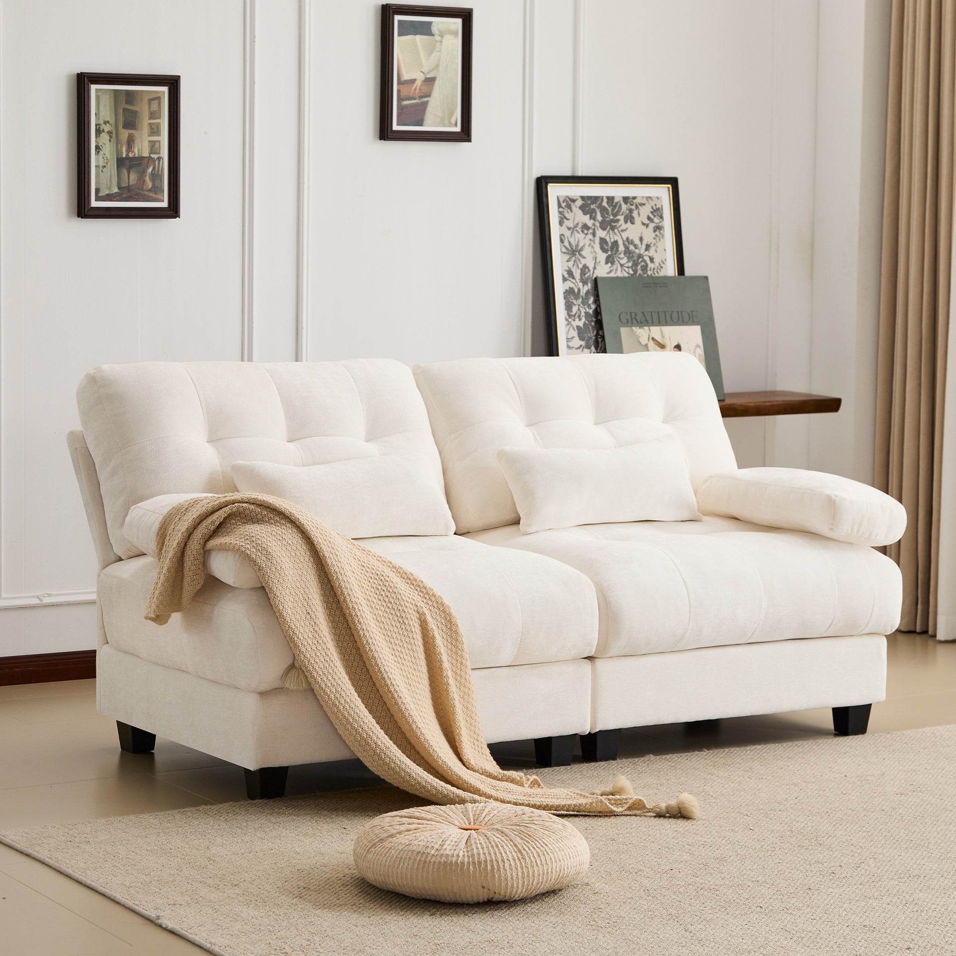 67" Loveseat - 4-Position Adjustable Backrest, 350lb/Seat, Soft Chenille Fabric, 2 Throw Pillows, Easy Assembly