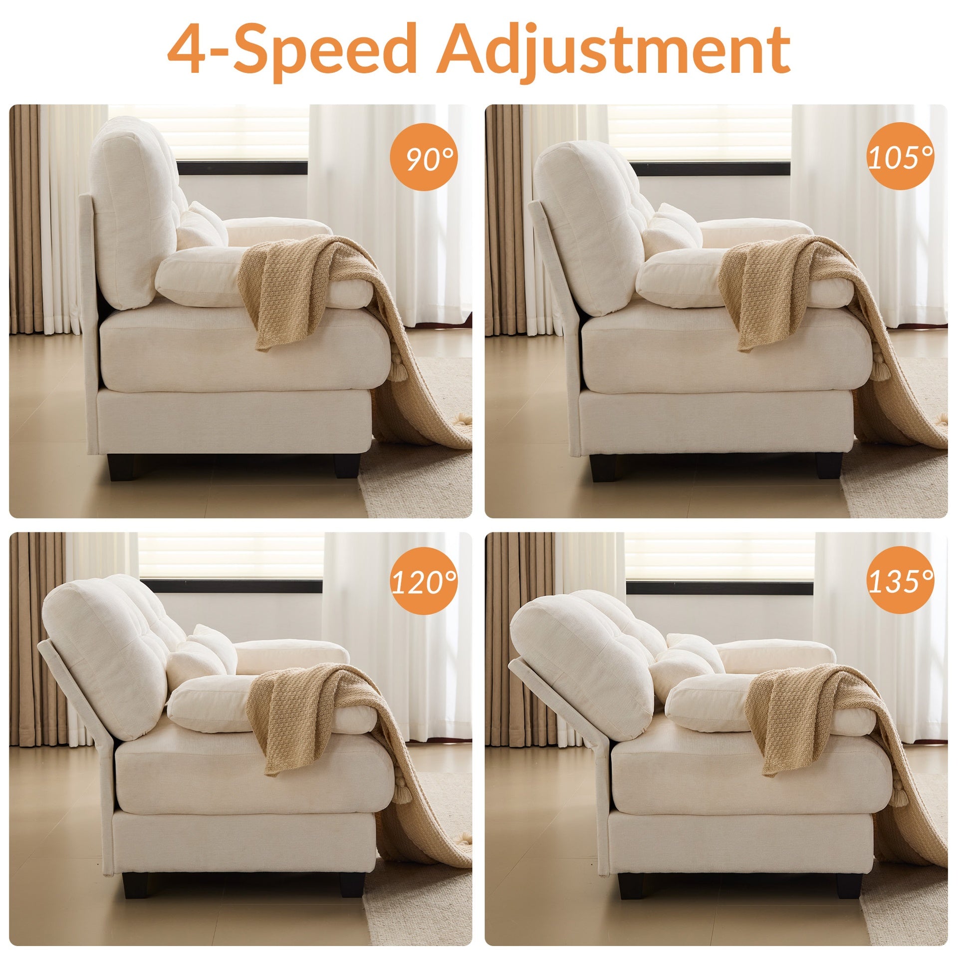 67" Loveseat - 4-Position Adjustable Backrest, 350lb/Seat, Soft Chenille Fabric, 2 Throw Pillows, Easy Assembly
