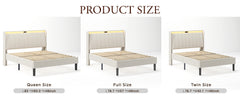 Full Size Platform Bed Frame with Fabric Upholstered Headboard and Wooden Slats Support