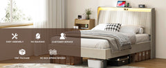 Full Size Platform Bed Frame with Fabric Upholstered Headboard and Wooden Slats Support