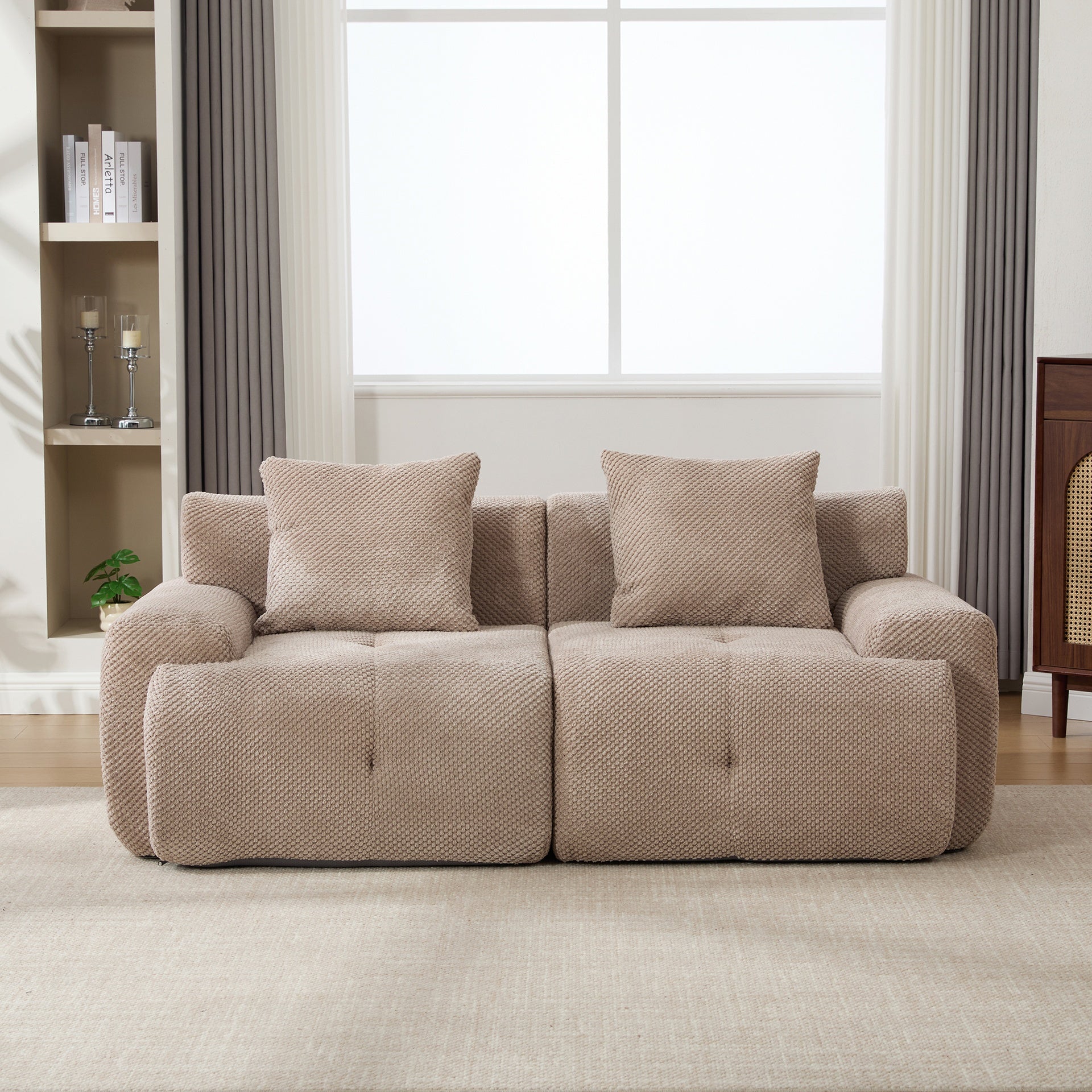 73" Modern Modular Sectional Sofa Loveseat, 2 Seater Tufted Comfy Cloud Tufted Floor Convertible Couch with 2 Pillows, Boneless Conversion Sofa for Living Room,Office, Apartment,Guestroom, Taupe