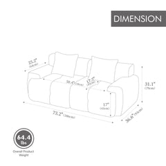 73" Modern Modular Sectional Sofa Loveseat, 2 Seater Tufted Comfy Cloud Tufted Floor Convertible Couch with 2 Pillows, Boneless Conversion Sofa for Living Room,Office, Apartment,Guestroom, Taupe