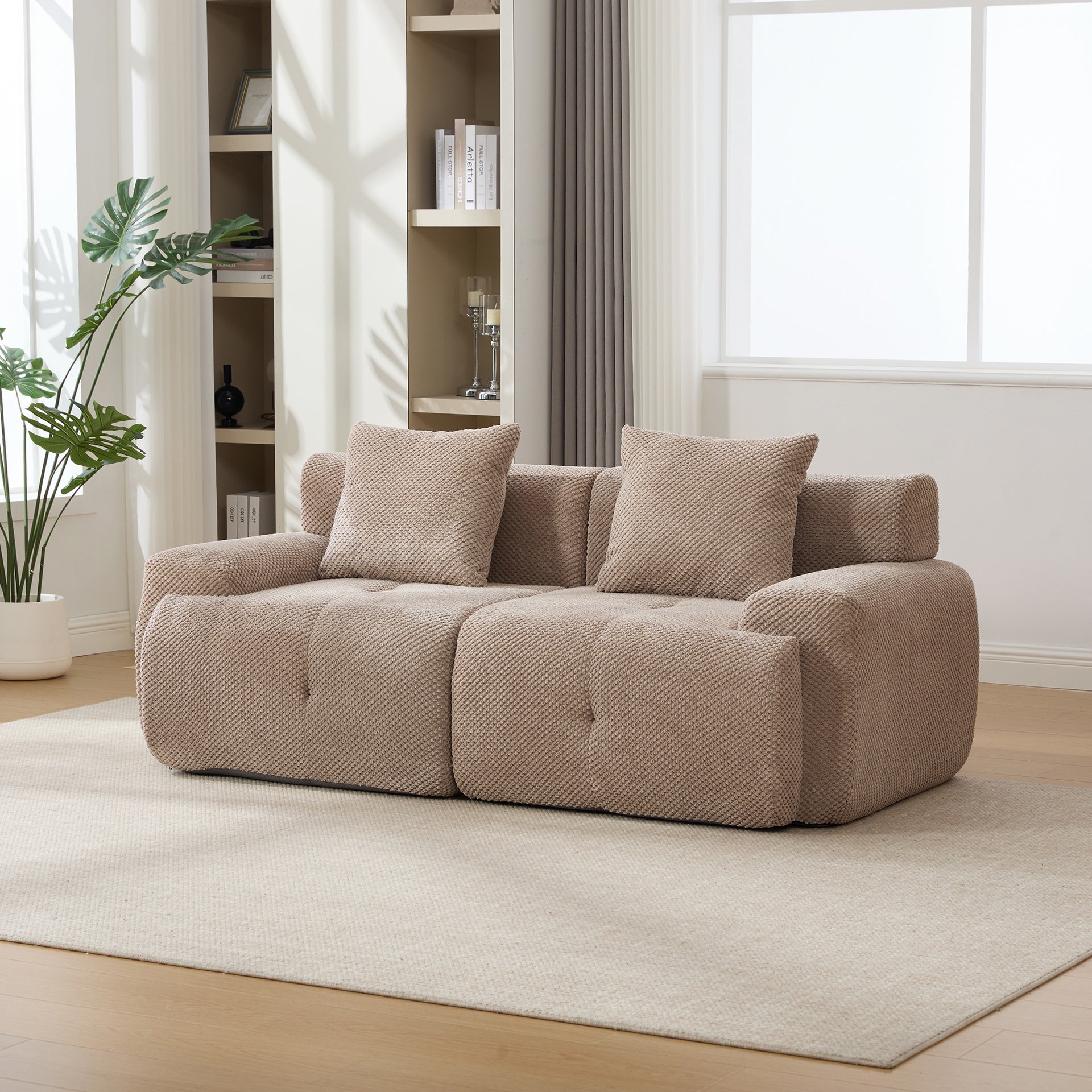 73" Modern Modular Sectional Sofa Loveseat, 2 Seater Tufted Comfy Cloud Tufted Floor Convertible Couch with 2 Pillows, Boneless Conversion Sofa for Living Room,Office, Apartment,Guestroom, Taupe