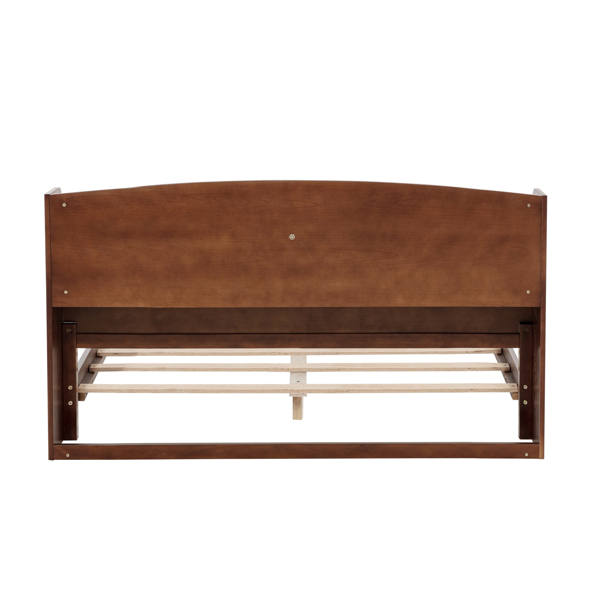 Full Pine Wood Bed with Bookcase Headboard ,LED Motion Sensor Light, Bed Guardrails,Walnut