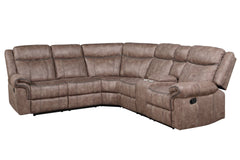 Dollum Two Tone Chocolate Nubuck Manual Recliner Sectional Sofa w/USB Port & Cupholder Console