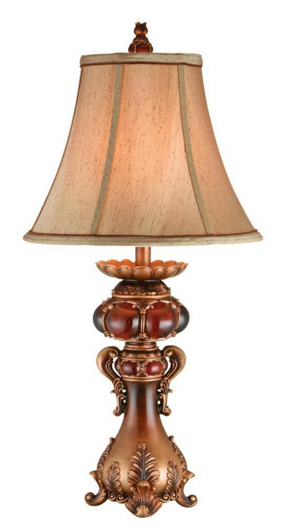 31" Tall Polyresin Table Lamp with Red and Brown finish, Linen Shade