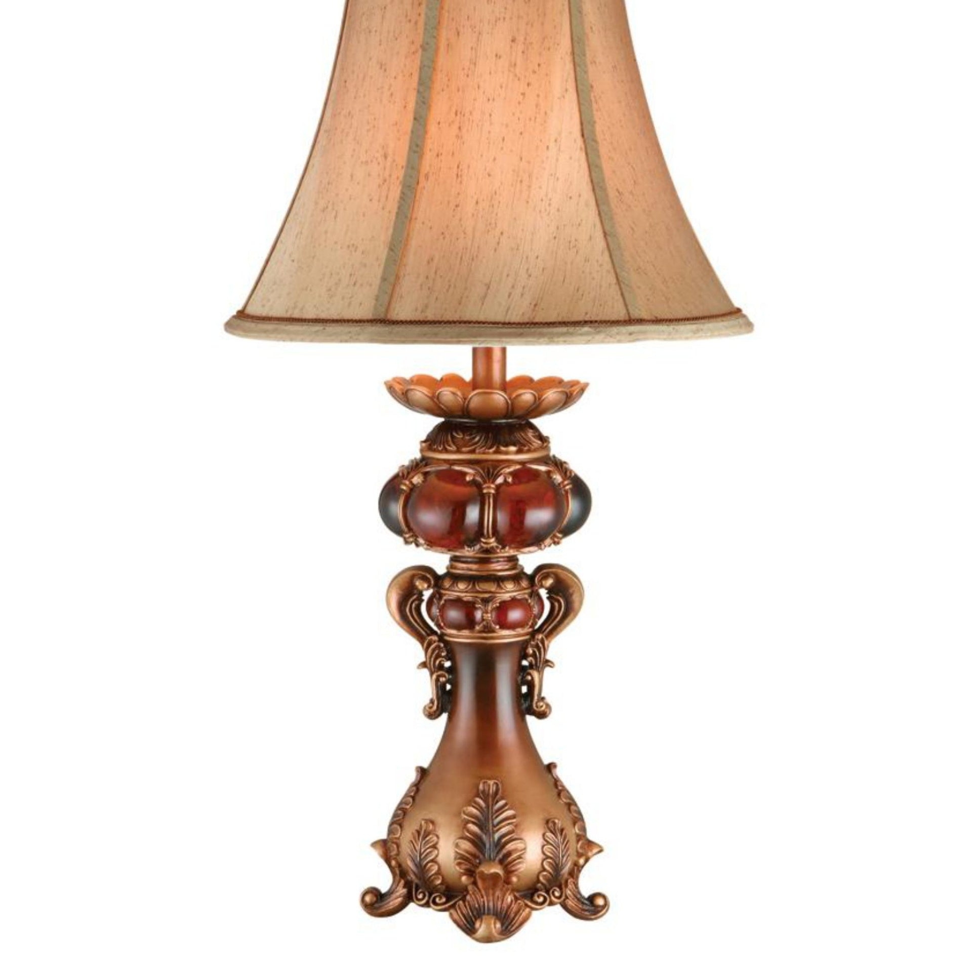 31" Tall Polyresin Table Lamp with Red and Brown finish, Linen Shade