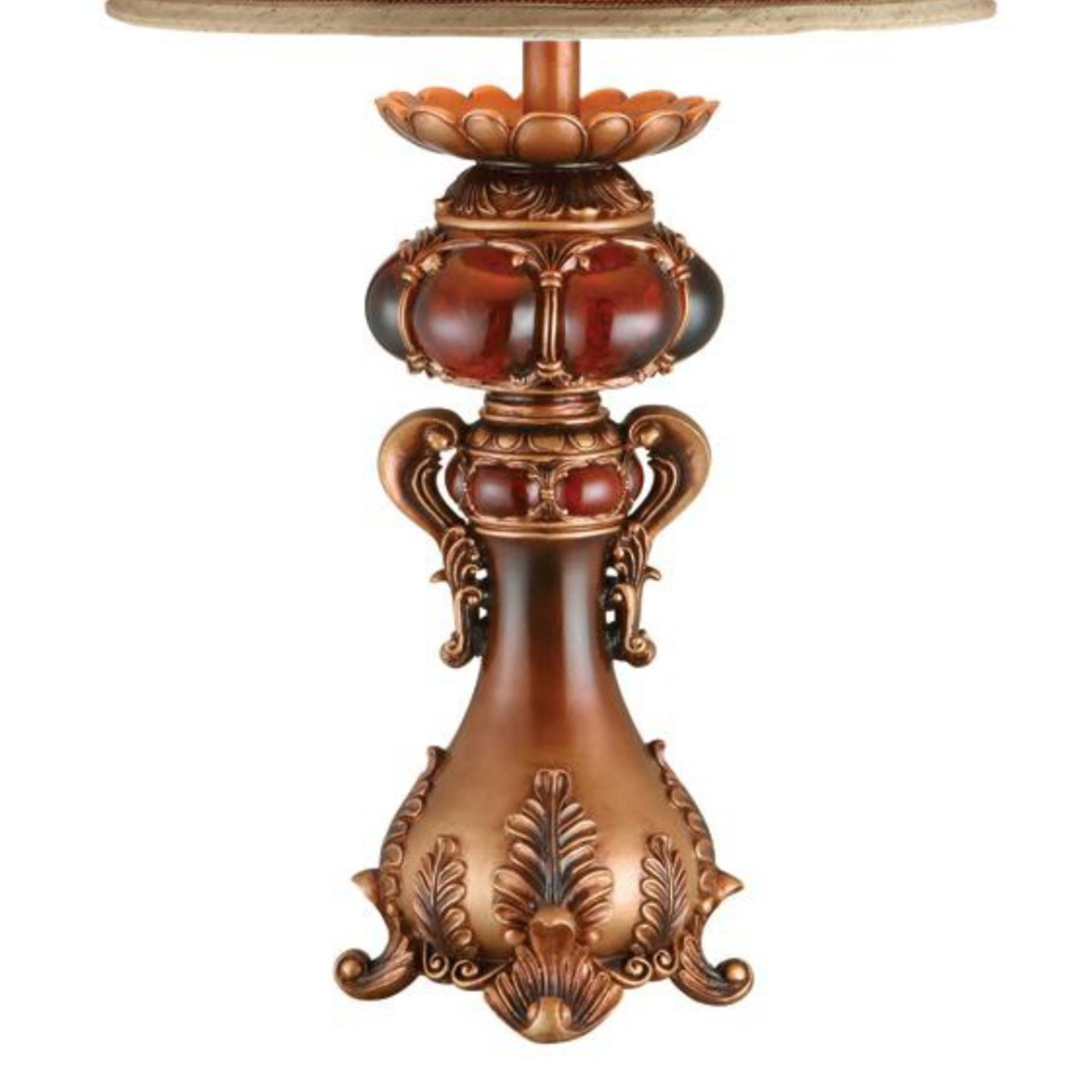 31" Tall Polyresin Table Lamp with Red and Brown finish, Linen Shade