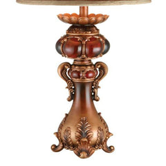 31" Tall Polyresin Table Lamp with Red and Brown finish, Linen Shade