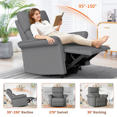 270° Power Swivel Rocker Recliner Chair for Adult,Rocking Glider Nursery Recliner for Small Spaces,Fabric Rocking Chair for Nursery,Single Sofa Recliner for Home Theater Living Room Bedroom(Dark Gray)