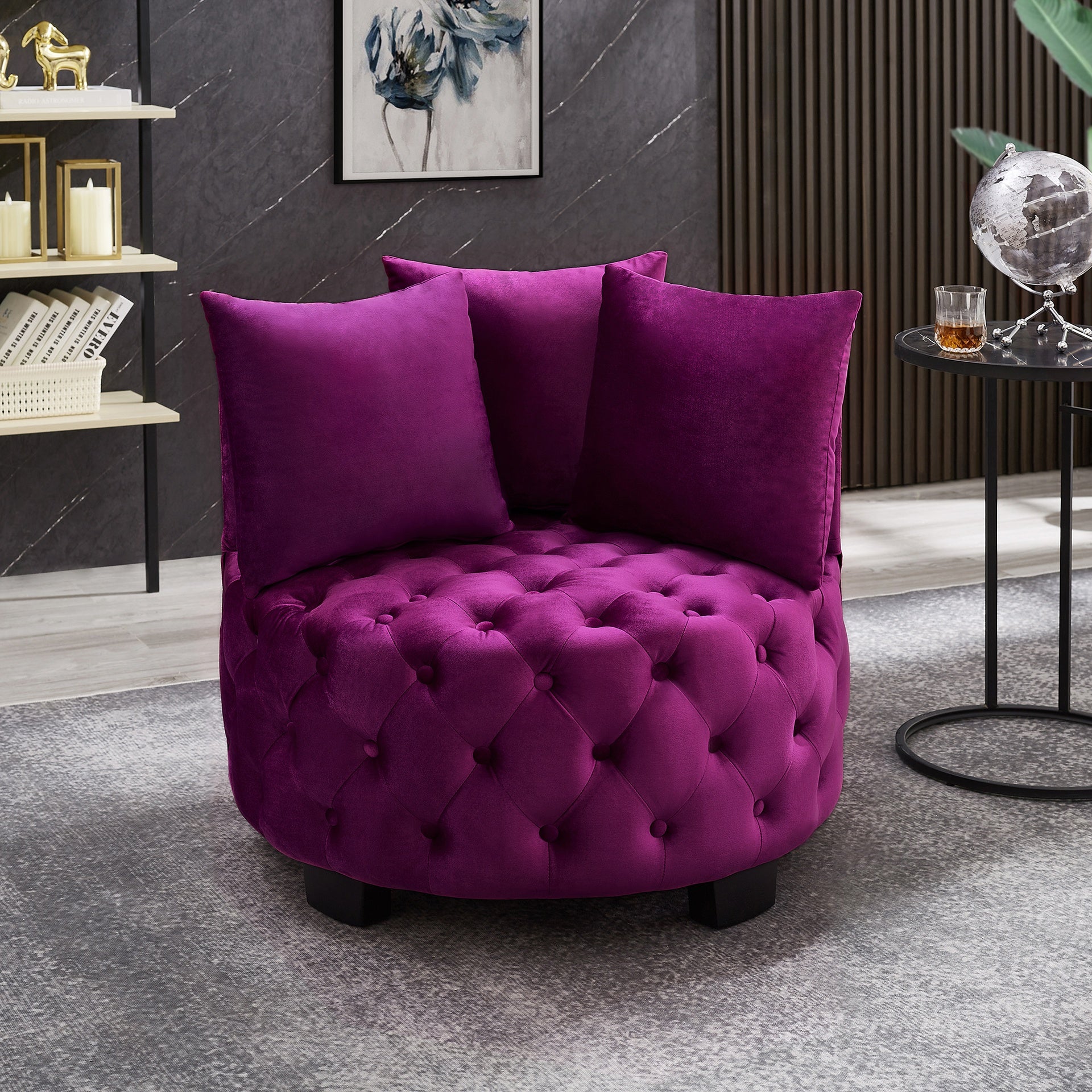 Contemporary Upholstered Tufted Leisure Chair Accent Chair,Violet