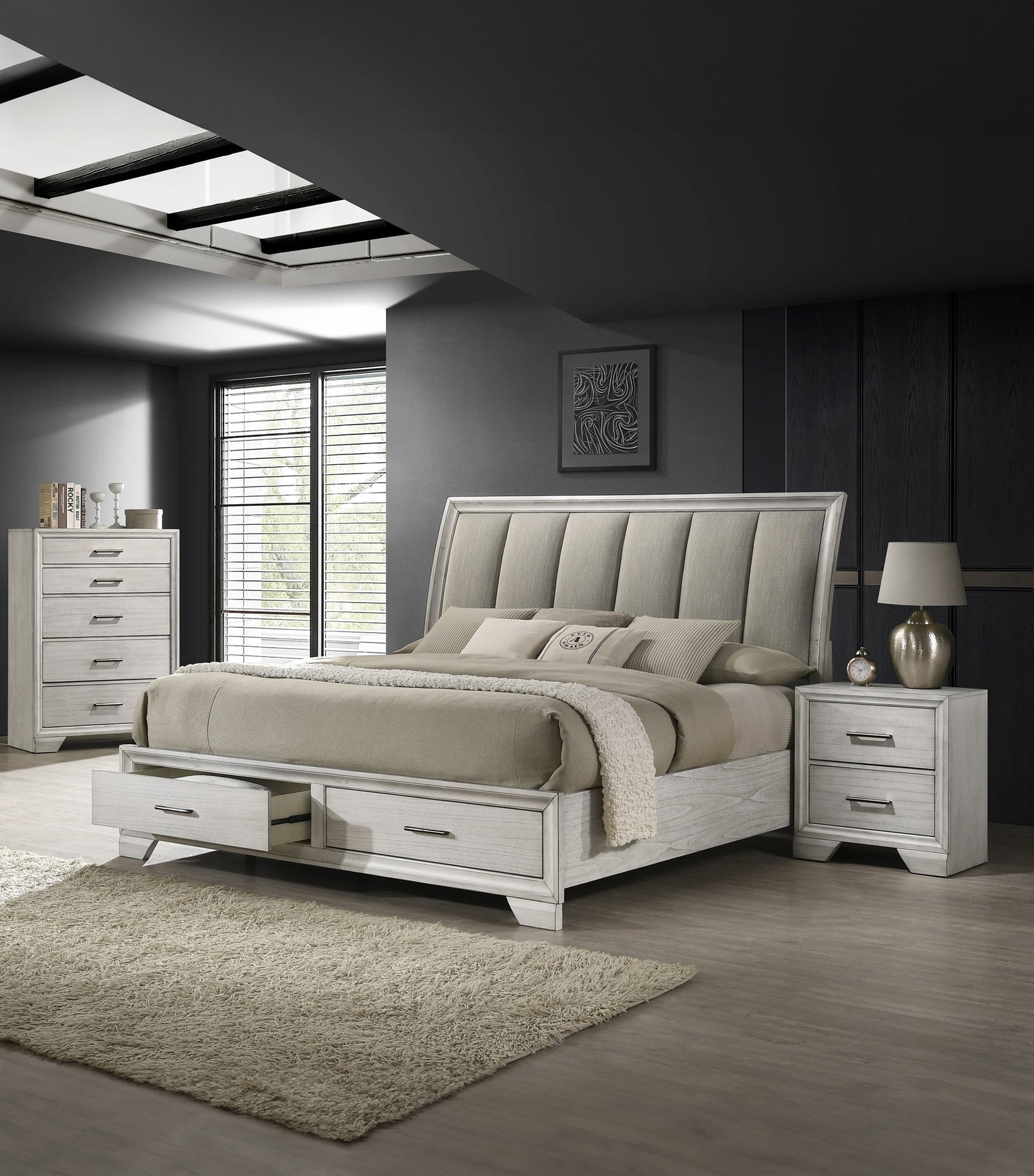 1pc Contemporary Style Storage Drawers Chest Bedroom Solid Wood Wooden Furniture White Mist Finish