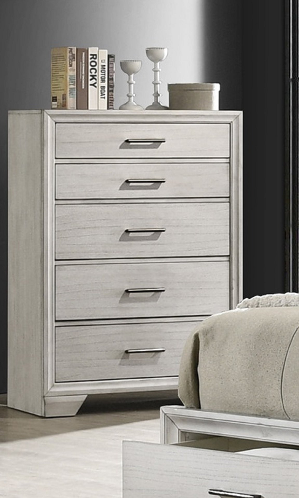 1pc Contemporary Style Storage Drawers Chest Bedroom Solid Wood Wooden Furniture White Mist Finish