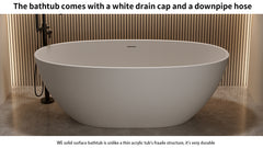 55'' Freestanding Bathtub Resin Stone Soaking Bathtub Solid Surface Modern Tubs with Overflow and Pop-up Drain