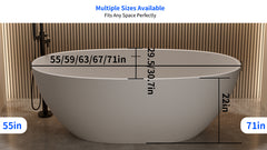 55'' Freestanding Bathtub Resin Stone Soaking Bathtub Solid Surface Modern Tubs with Overflow and Pop-up Drain