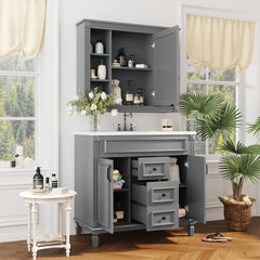 36'' Bathroom Vanity with Top Sink, Mirror Cabinet, Modern Bathroom Storage Cabinet with 2 Soft Closing Doors and 2 Drawers, Single Sink Bathroom Vanity