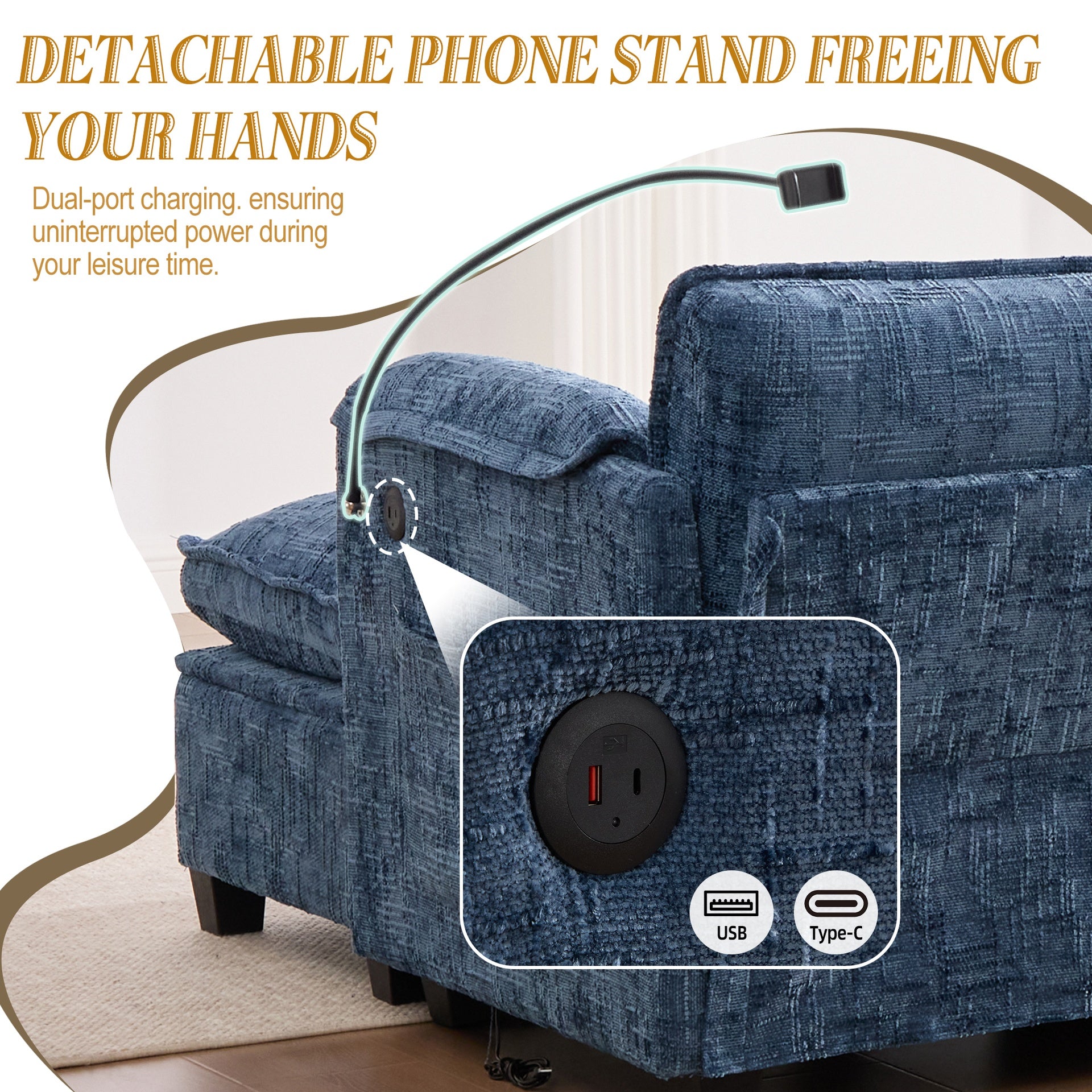 UNITED WE WIN 112" Oversized Sectional Sofa Cloud Couch for Living Room, Modern Chenille L Shaped Couch, Comfy Boucle Modular Sofa Sleeper with Movable Storage Ottoman, Phone Holder, USB Charging Port
