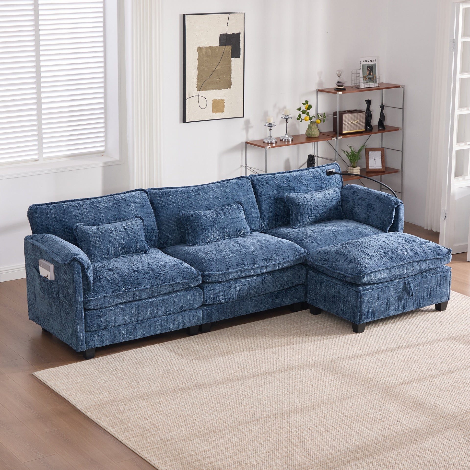 UNITED WE WIN 112" Oversized Sectional Sofa Cloud Couch for Living Room, Modern Chenille L Shaped Couch, Comfy Boucle Modular Sofa Sleeper with Movable Storage Ottoman, Phone Holder, USB Charging Port