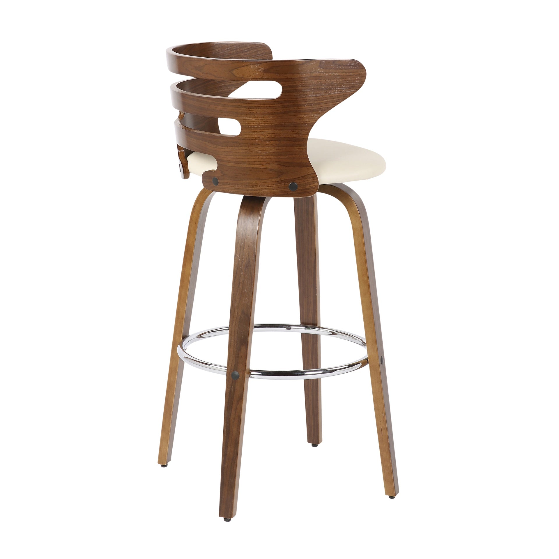 Cosini Mid-Century Modern Barstool with Swivel in Walnut and Cream Faux Leather by LumiSource - Set of 2