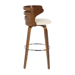 Cosini Mid-Century Modern Barstool with Swivel in Walnut and Cream Faux Leather by LumiSource - Set of 2