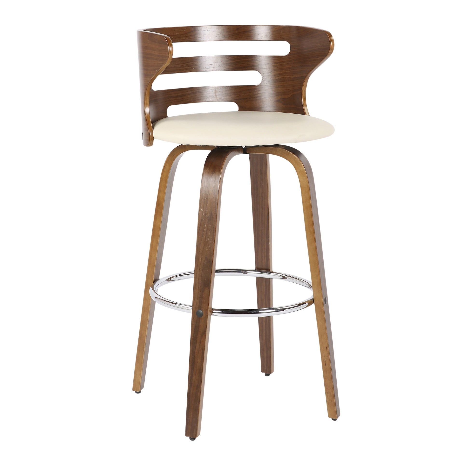 Cosini Mid-Century Modern Barstool with Swivel in Walnut and Cream Faux Leather by LumiSource - Set of 2