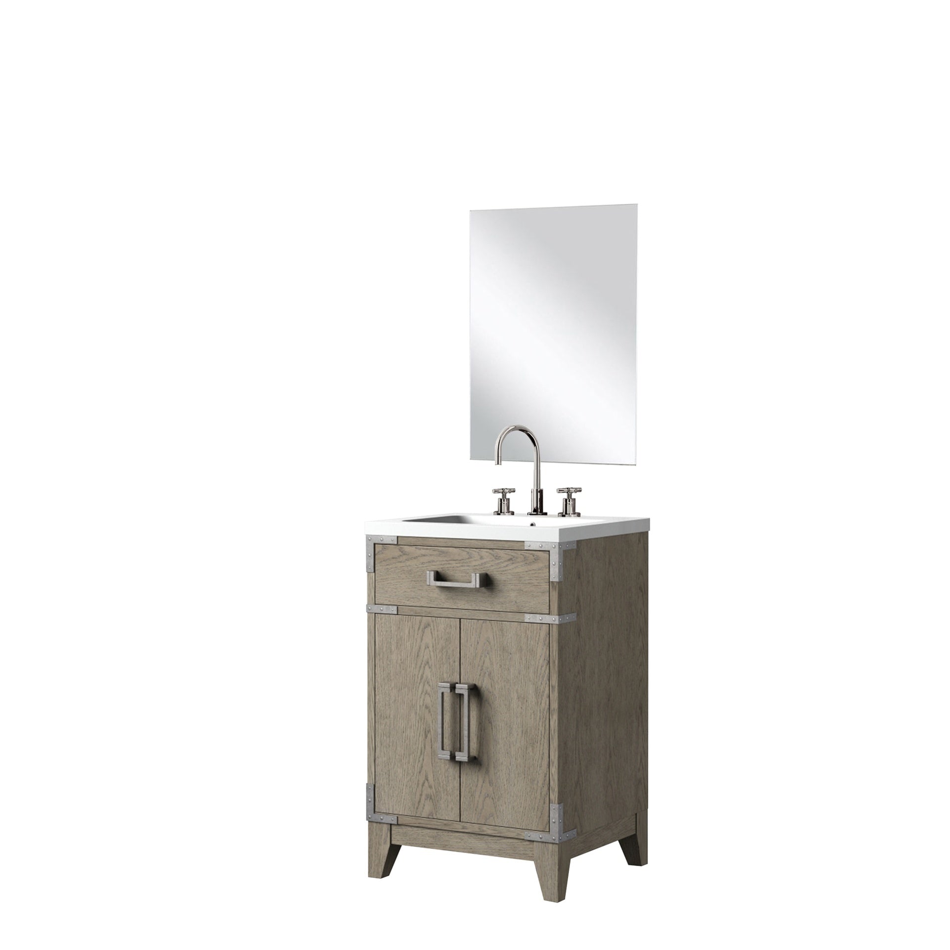 Grey Oak Single Bath Vanity 20 in. W x 18 in. D, Acrylic Countertop, 18 in. Mirror and Faucet Set