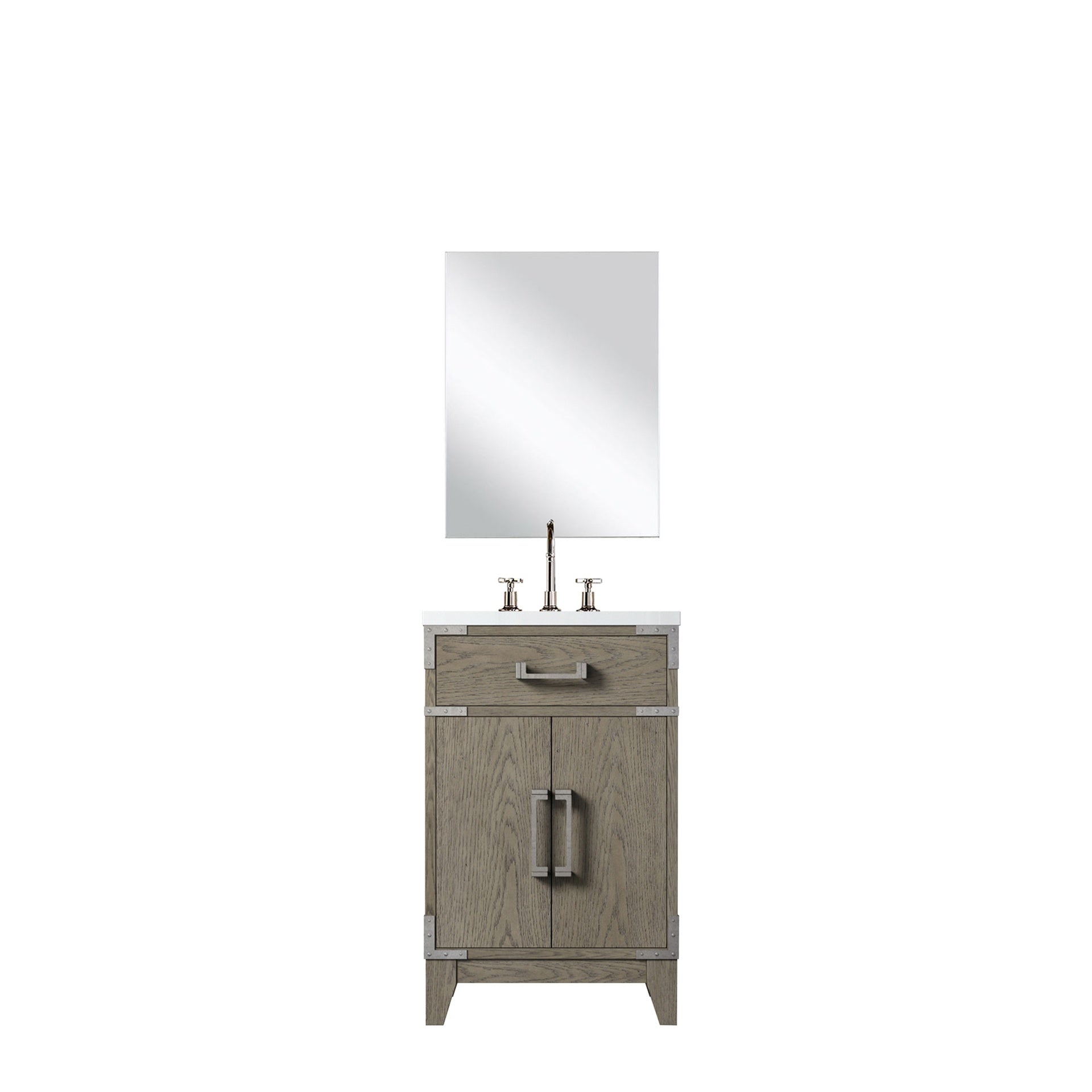 Grey Oak Single Bath Vanity 20 in. W x 18 in. D, Acrylic Countertop, 18 in. Mirror and Faucet Set