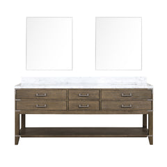 Grey Oak Double Bath Vanity 80 in. W x 22 in. D, Carrara Marble Top, and 36 in. Mirrors