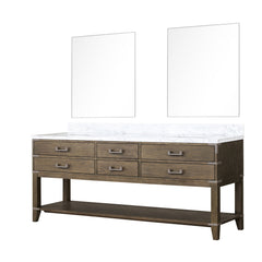 Grey Oak Double Bath Vanity 80 in. W x 22 in. D, Carrara Marble Top, and 36 in. Mirrors