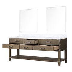 Grey Oak Double Bath Vanity 80 in. W x 22 in. D, Carrara Marble Top, and 36 in. Mirrors