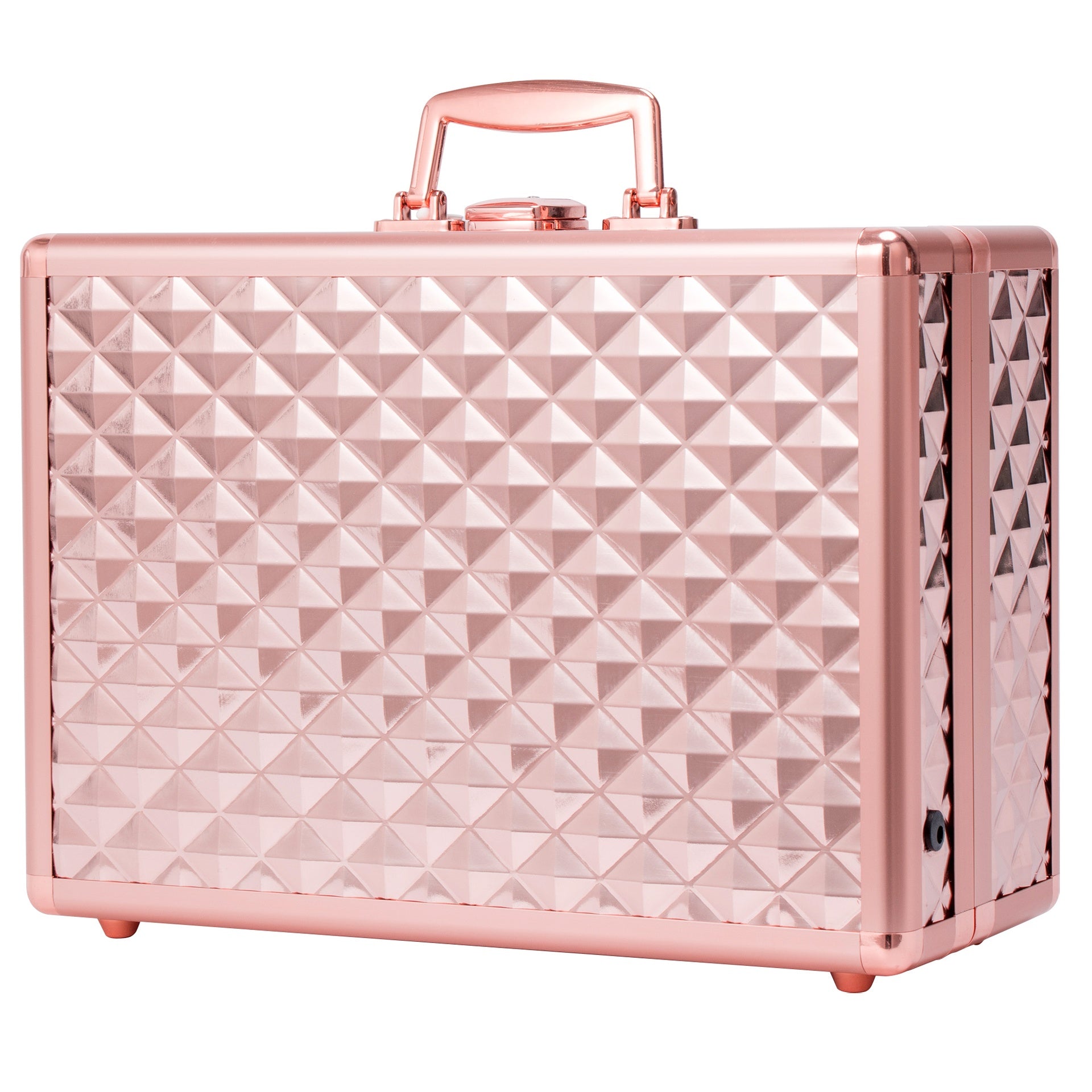 Portable Makeup Case with LED Mirror Travel Makeup Bag Cosmetic Organizer Box with Locks, Brush Holder, Dividers, Rechargeable, Rose Gold