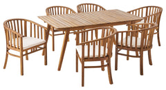 Outdoor 6 Seater Acacia Wood Dining Set with Cushins,Finish and Cream