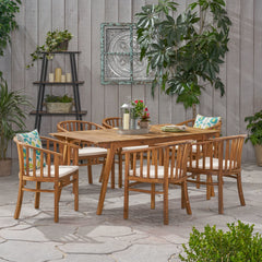 Outdoor 6 Seater Acacia Wood Dining Set with Cushins,Finish and Cream
