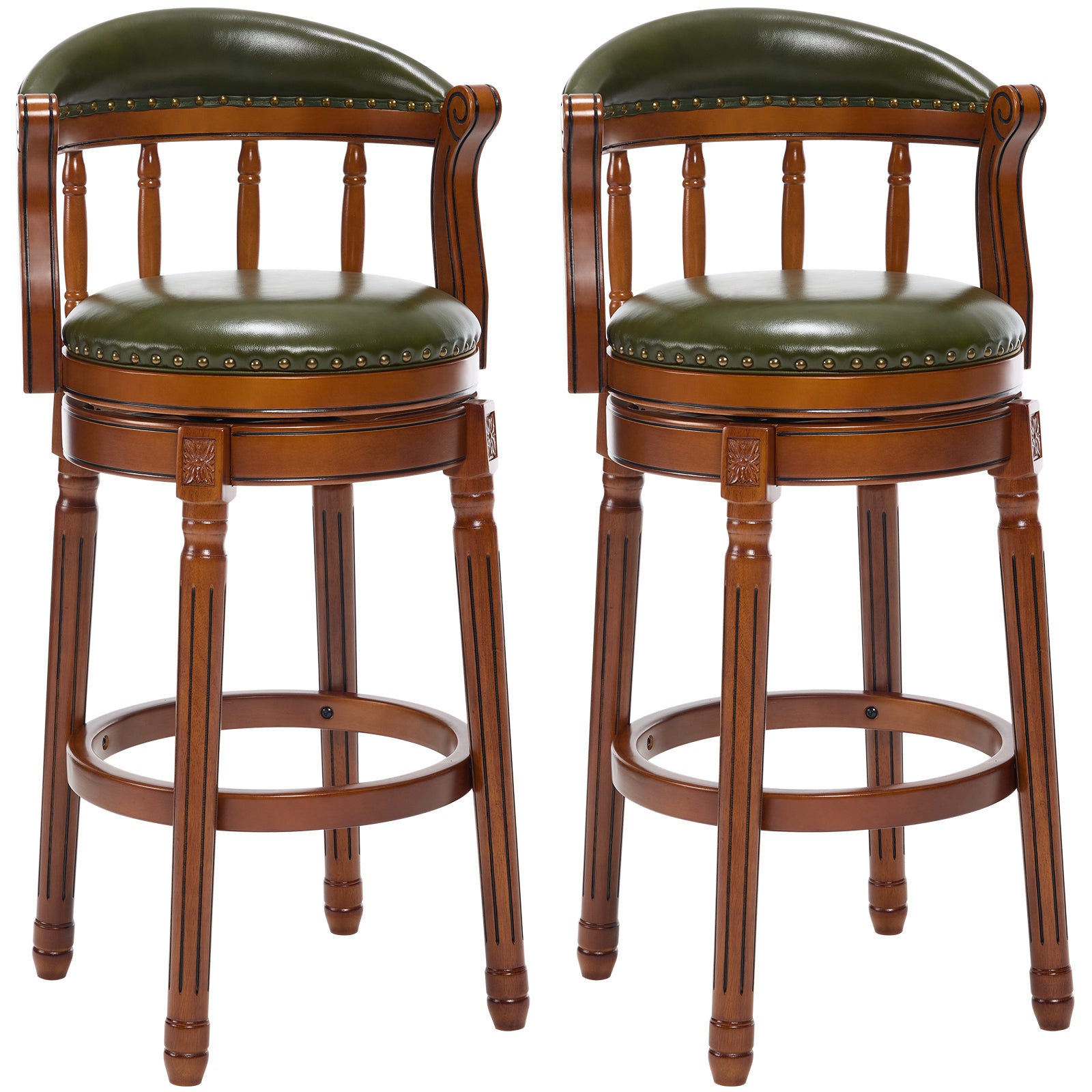 Cow top Leather Wooden Bar Stools, 360 Degree Swivel Bar Chair with Backs,Bar height Couner Height Barstools for Home Kitchen Dining Room and Bar Room(green 1pc)