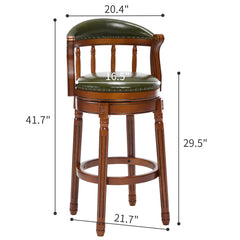 Cow top Leather Wooden Bar Stools, 360 Degree Swivel Bar Chair with Backs,Bar height Couner Height Barstools for Home Kitchen Dining Room and Bar Room(green 1pc)