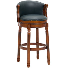 Cow top Leather Wooden Bar Stools, 360 Degree Swivel Bar Chair with Backs,Bar height Couner Height Barstools  for Home Kitchen Dining Room and Bar Room (dark blue 1pc)