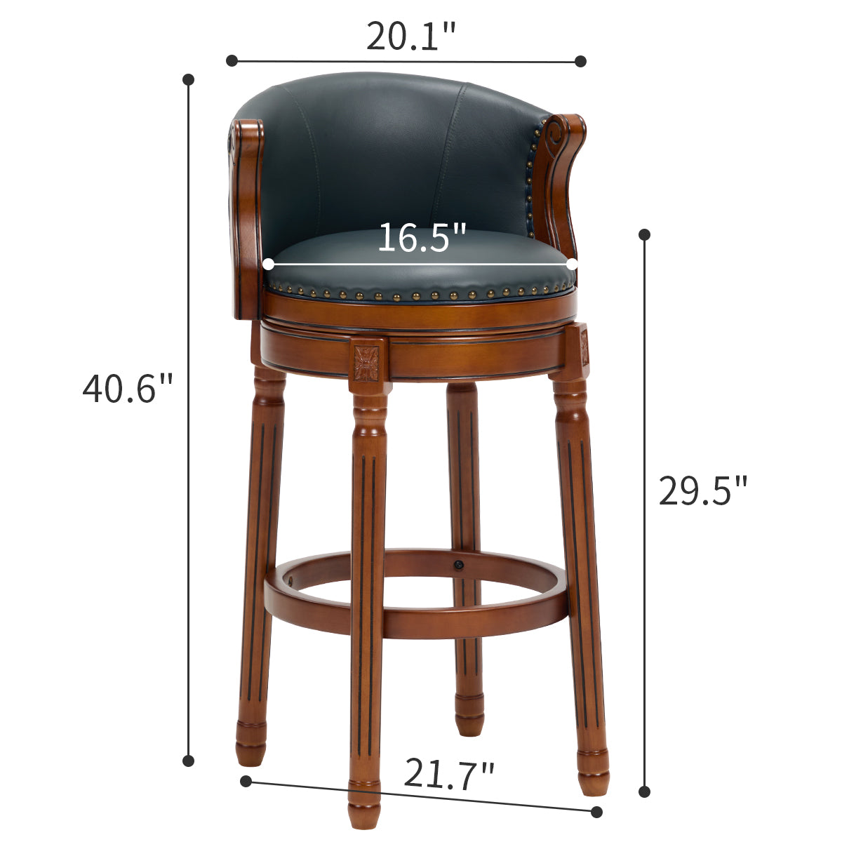 Cow top Leather Wooden Bar Stools, 360 Degree Swivel Bar Chair with Backs,Bar height Couner Height Barstools  for Home Kitchen Dining Room and Bar Room (dark blue 1pc)
