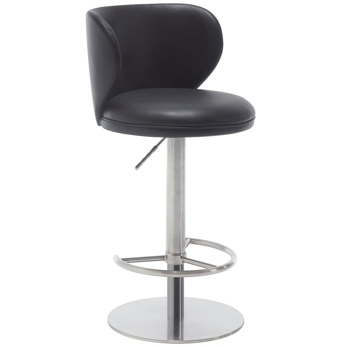 Titanium Stainless Steel Bar Stools,Grade Modern Leather Bar Chair with Backrest,Swivel Adjustable Height for Kitchen Counter and Dining Room (Black 1pc)
