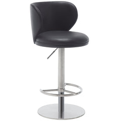 Titanium Stainless Steel Bar Stools,Grade Modern Leather Bar Chair with Backrest,Swivel Adjustable Height for Kitchen Counter and Dining Room (Black 1pc)