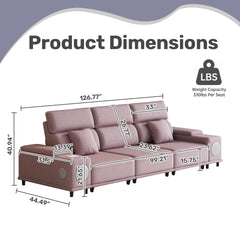 3-Seater Power Recliner Sofa with Remote Control, Bluetooth Speakers & Wireless Charging, Electric Reclining Sectional Couch with 2 Storage Boxes, USB Ports, for Living Room