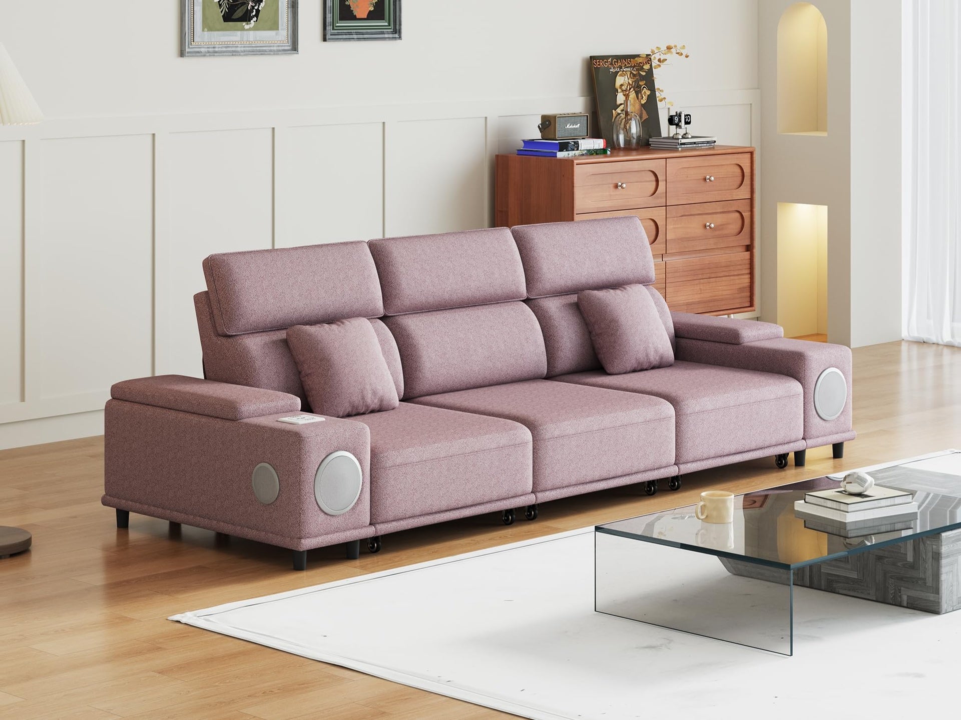 3-Seater Power Recliner Sofa with Remote Control, Bluetooth Speakers & Wireless Charging, Electric Reclining Sectional Couch with 2 Storage Boxes, USB Ports, for Living Room