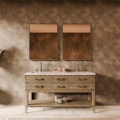 Grey Oak Double Bath Vanity 60 in. W x 22 in. D, Carrara Marble Top, and Faucet Set