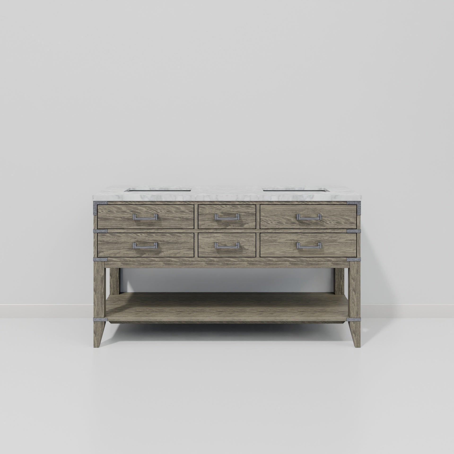 Grey Oak Double Bath Vanity 60 in. W x 22 in. D, with Carrara Marble Top