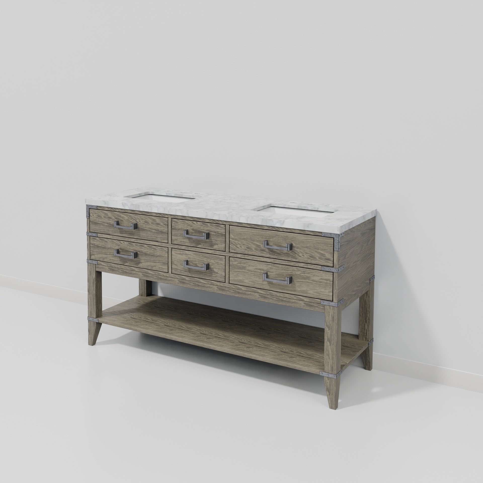 Grey Oak Double Bath Vanity 60 in. W x 22 in. D, with Carrara Marble Top