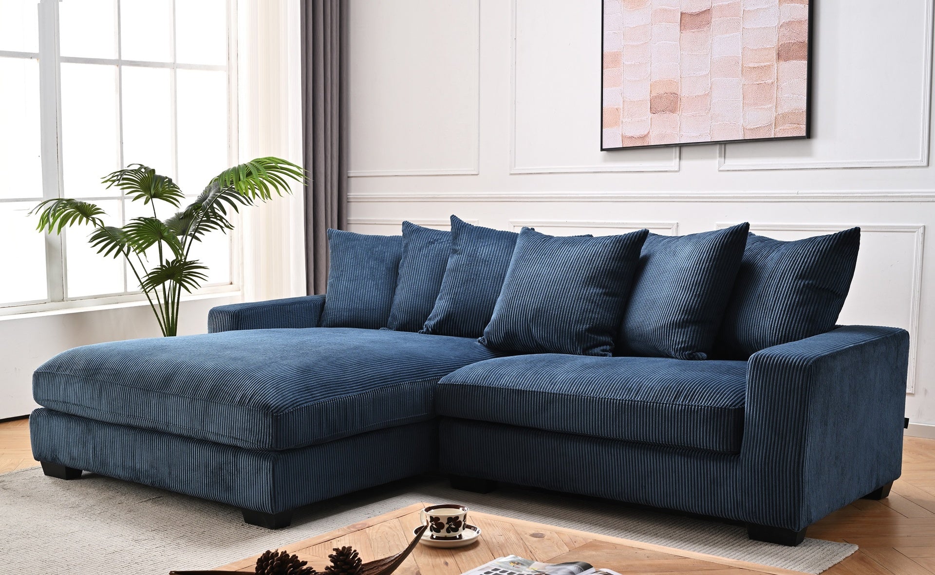 Luxe Oversized Two-Piece Left Facing Sectional Couches for Living Room, 102.4-Inch L Shaped Sofa with Chaise, Upholstered with Corduroy Fabric, Blue