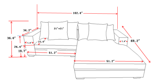 Luxe Oversized Two-Piece Left Facing Sectional Couches for Living Room, 102.4-Inch L Shaped Sofa with Chaise, Upholstered with Corduroy Fabric, Blue